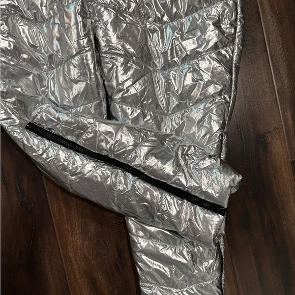 Silver Metallic Quilted Snowsuit with Fur Hood - Picture 3 of 9